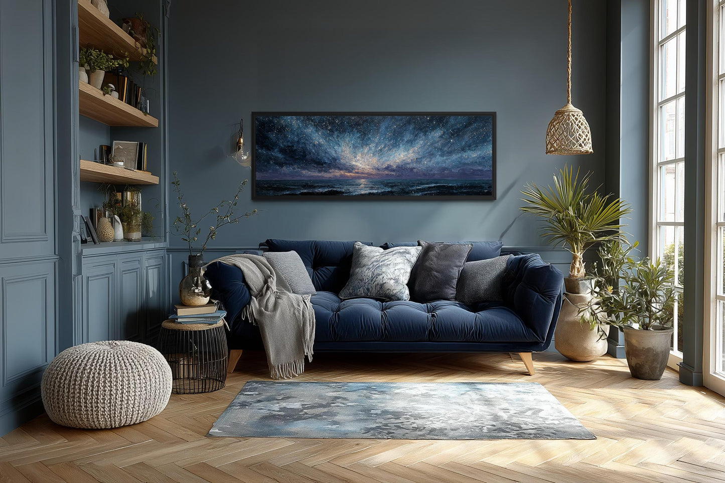 Blue Navy Purple Wall Art – Moody Seascape Painting | Modern Mens Bedroom Art Canvas Print