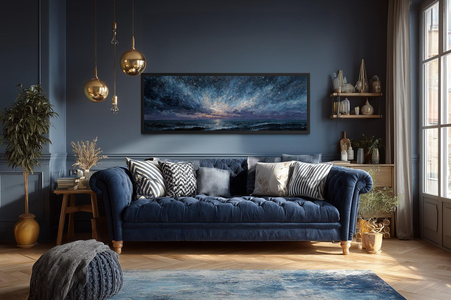 Blue Navy Purple Wall Art – Moody Seascape Painting | Modern Mens Bedroom Art Canvas Print