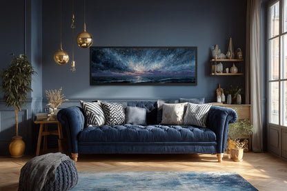 Blue Navy Purple Wall Art – Moody Seascape Painting | Modern Mens Bedroom Art Canvas Print