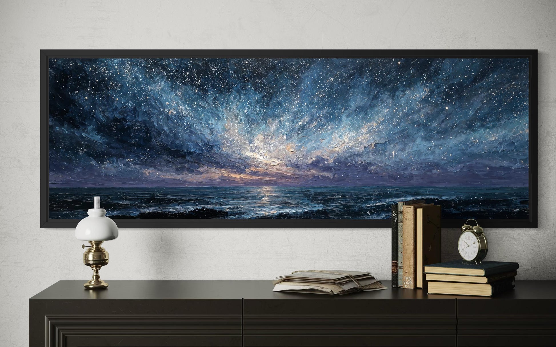Blue Navy Purple Wall Art – Moody Seascape Painting | Modern Mens Bedroom Art Canvas Print