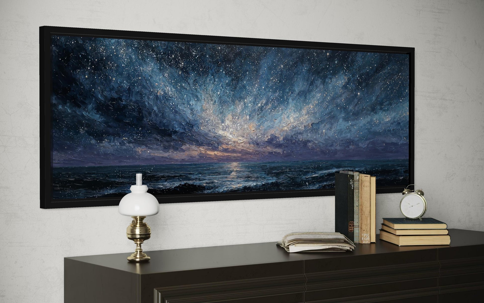 Blue Navy Purple Wall Art – Moody Seascape Painting | Modern Mens Bedroom Art Canvas Print