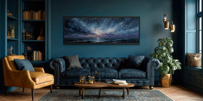 Blue Navy Purple Wall Art – Moody Seascape Painting | Modern Mens Bedroom Art Canvas Print