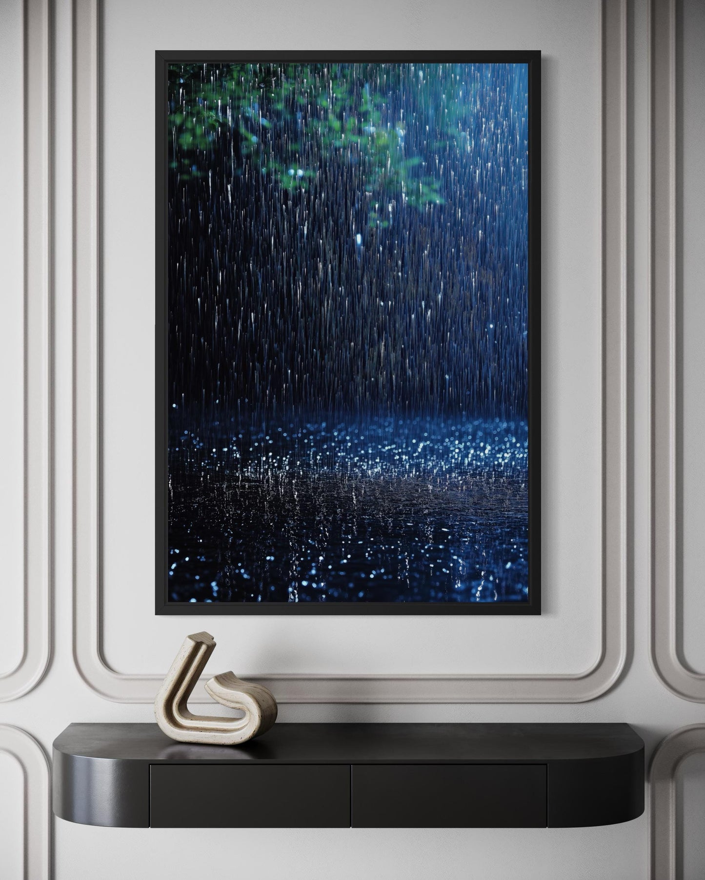 Blue Rain Wall Art - Modern Tree Canvas Print | Serene Home Decor For Men