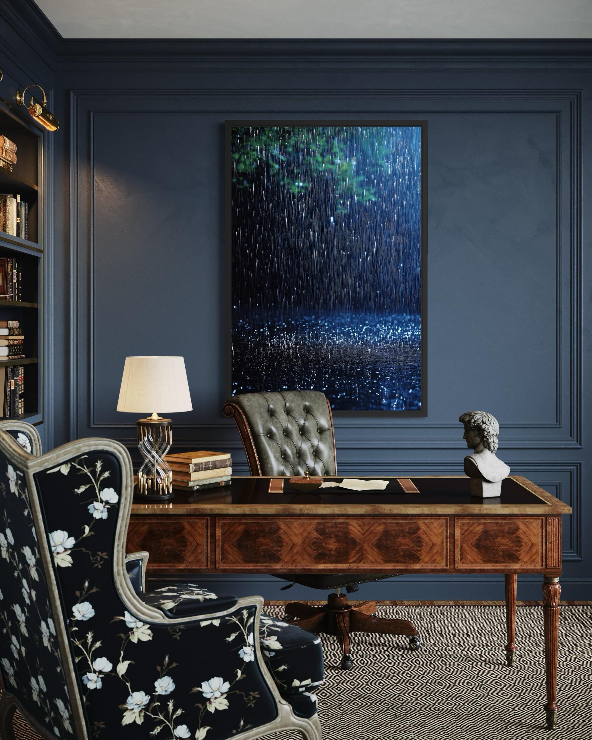Blue Rain Wall Art - Modern Tree Canvas Print | Serene Home Decor For Men