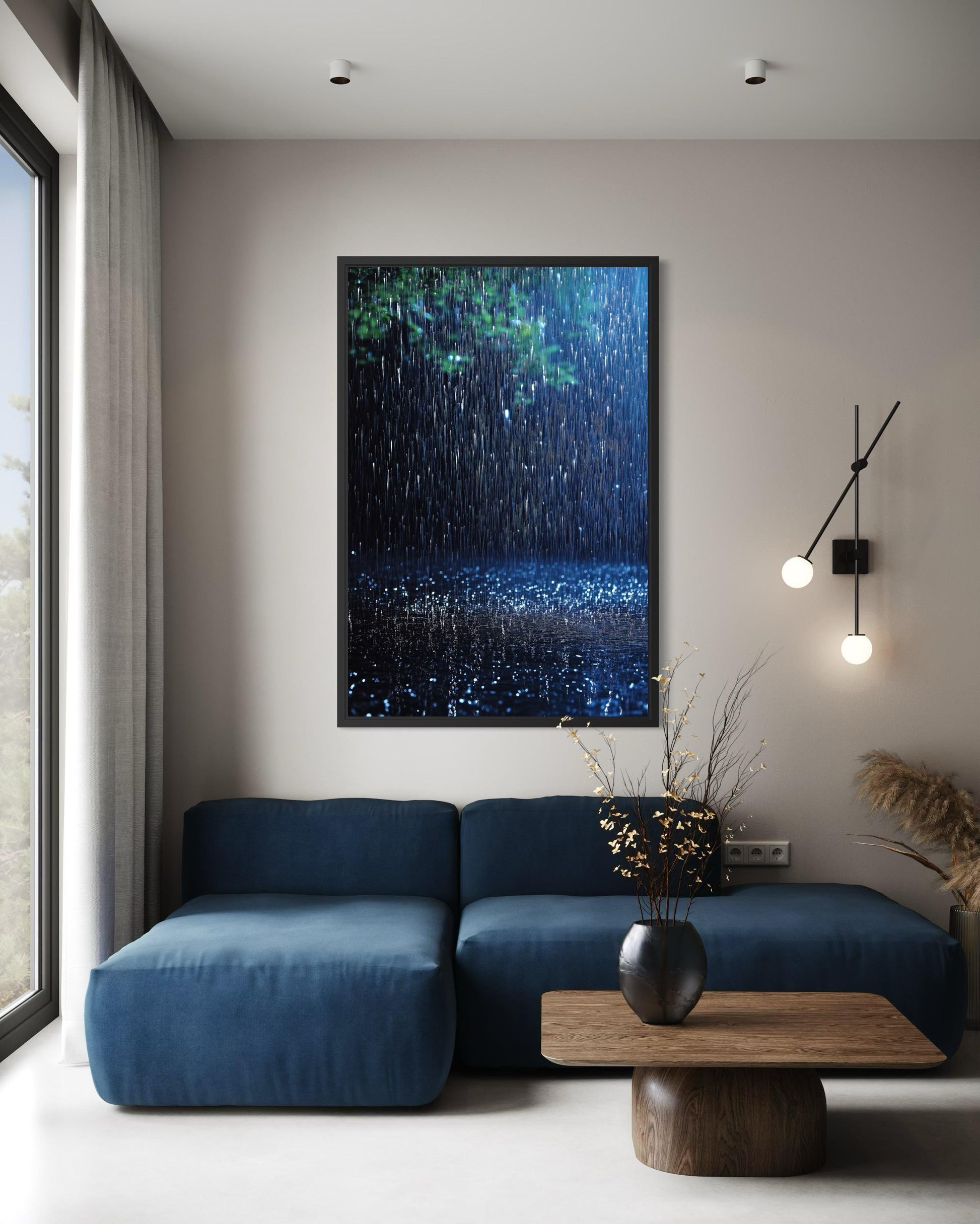 Blue Rain Wall Art - Modern Tree Canvas Print | Serene Home Decor For Men