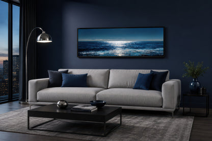 Blue Silver Ocean Horizon Long Horizontal Seascape Wall Art