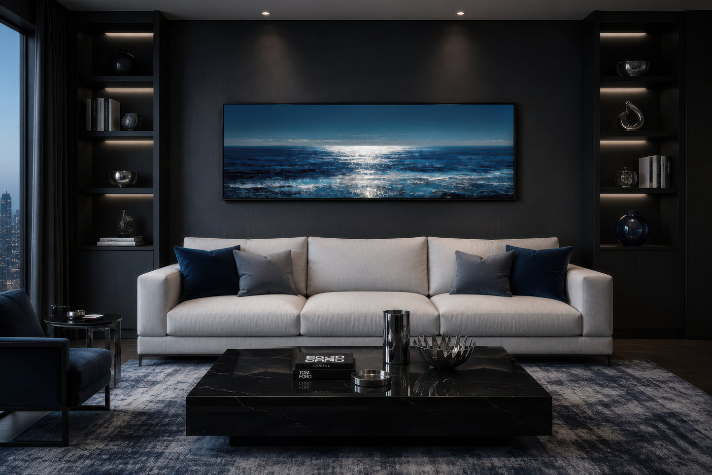 Blue Silver Ocean Horizon Long Horizontal Seascape Wall Art