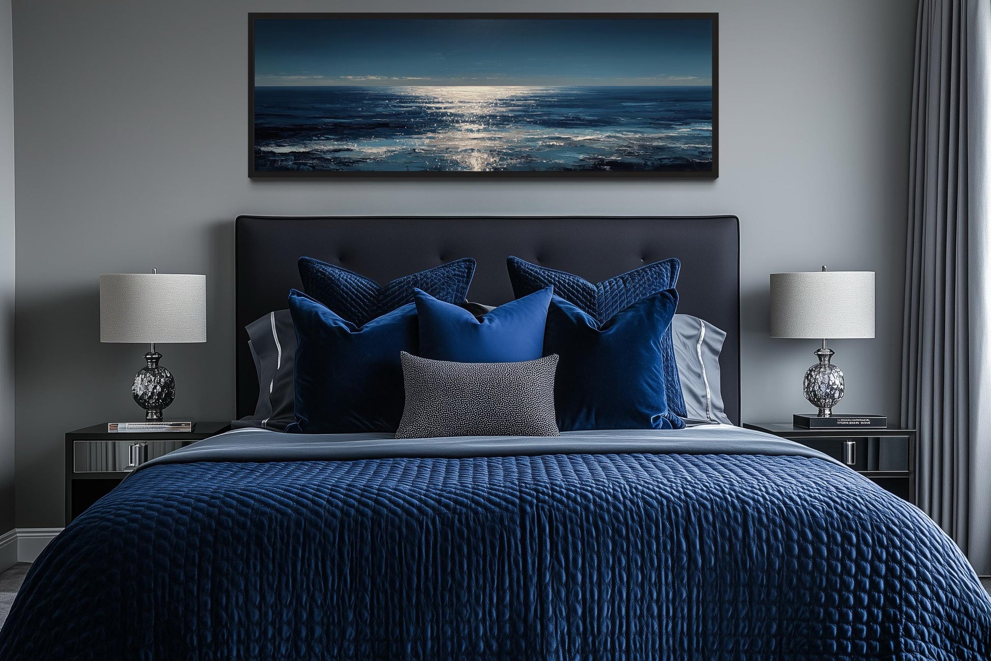 Blue Silver Ocean Horizon Long Horizontal Seascape Wall Art
