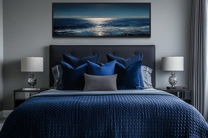 Blue Silver Ocean Horizon Long Horizontal Seascape Wall Art