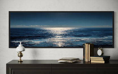 Blue Silver Ocean Horizon Long Horizontal Seascape Wall Art