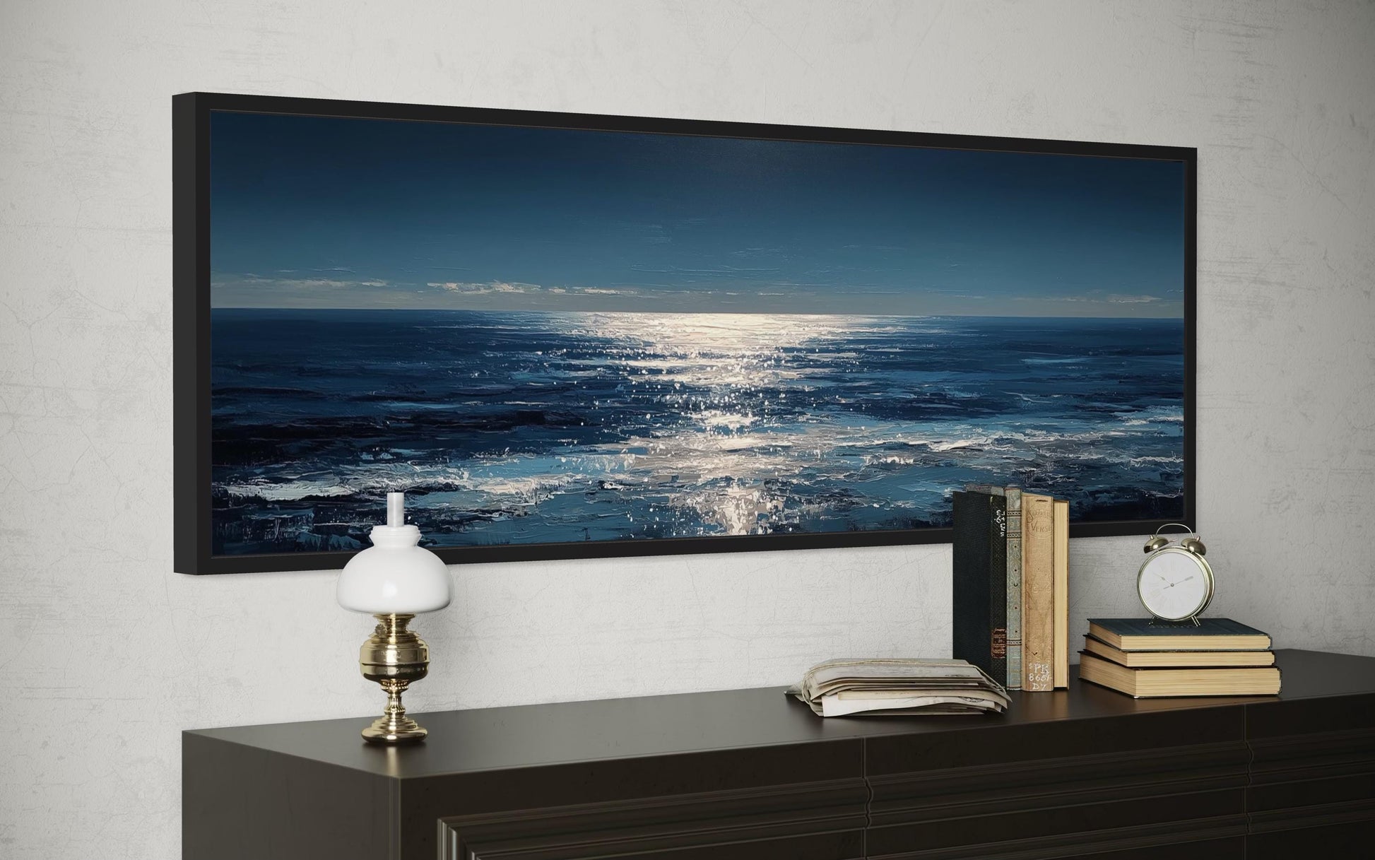 Blue Silver Ocean Horizon Long Horizontal Seascape Wall Art