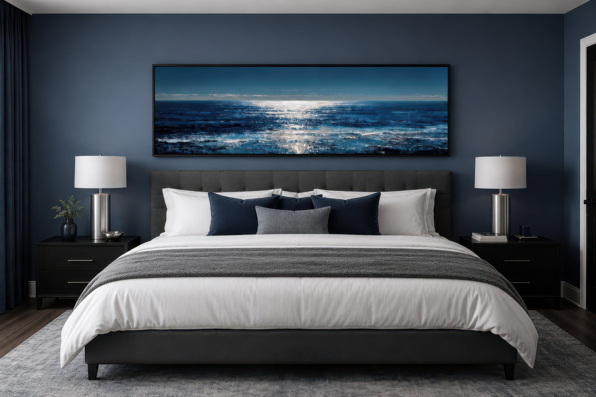 Blue Silver Ocean Horizon Long Horizontal Seascape Wall Art