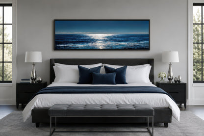 Blue Silver Ocean Horizon Long Horizontal Seascape Wall Art