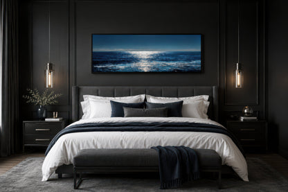 Blue Silver Ocean Horizon Long Horizontal Seascape Wall Art
