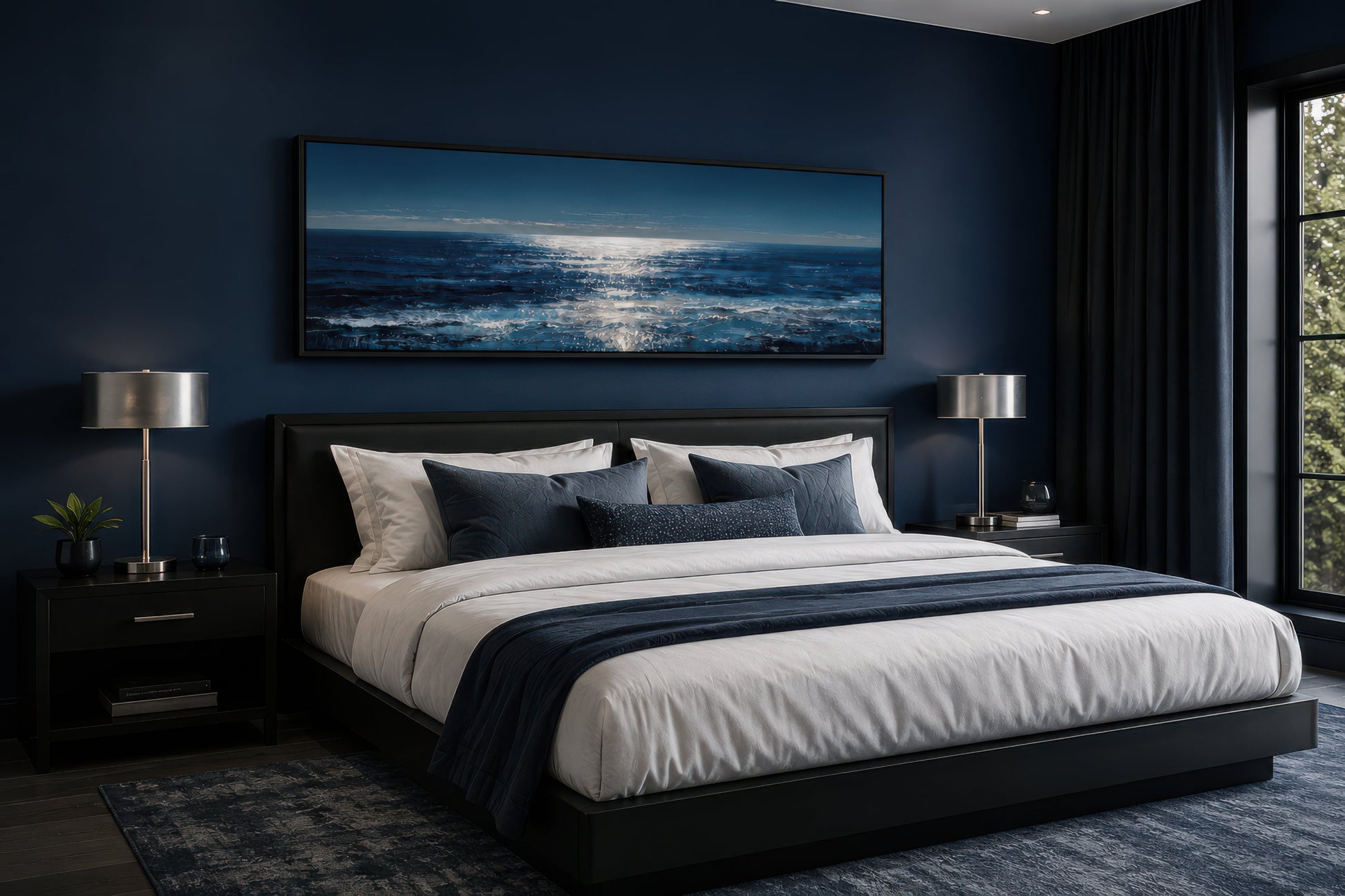 Blue Silver Ocean Horizon Long Horizontal Seascape Wall Art