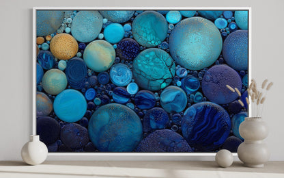 Blue Teal Rocks Abstract Coastal Bathroom Wall Art