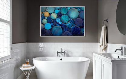 Blue Teal Rocks Abstract Coastal Bathroom Wall Art