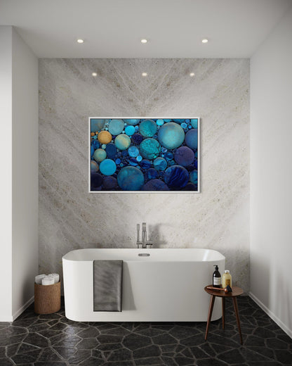 Blue Teal Rocks Abstract Coastal Bathroom Wall Art