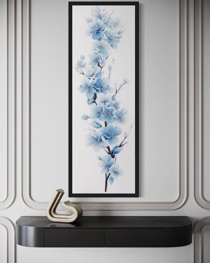 Blue Watercolor Floral Sakura Blossom Vertical Narrow Canvas Wall Art