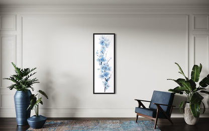 Blue Watercolor Floral Sakura Blossom Vertical Narrow Canvas Wall Art