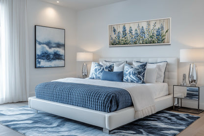 Blue Wildflowers Horizontal Framed Canvas Wall Art For Above Bed Decor
