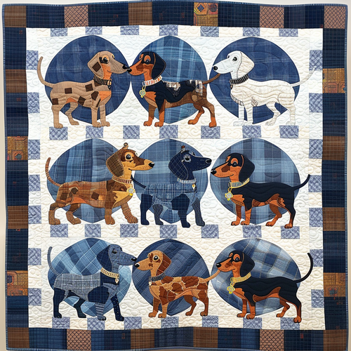Blue Charming Dachshund Quilted Blanket - Throw (55" x 60")