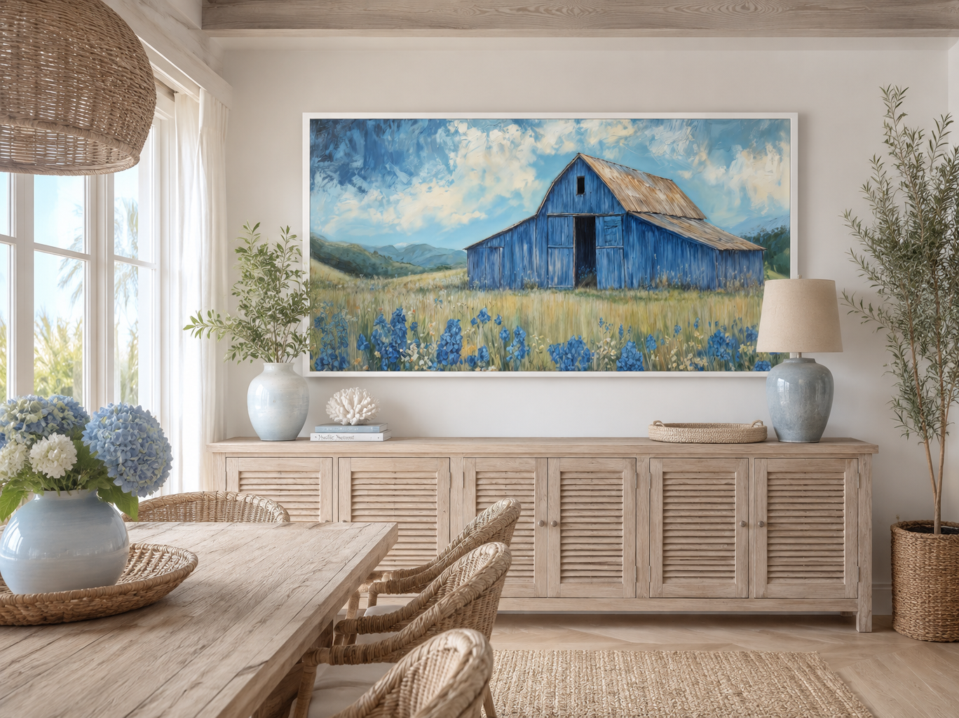 Blue Barn And Bluebonnets Rustic Framed Canvas Wall Decor