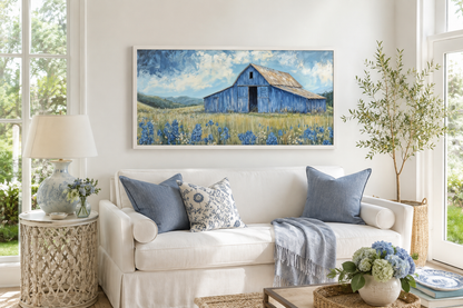 Blue Barn And Bluebonnets Rustic Framed Canvas Wall Decor