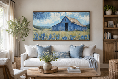 Blue Barn And Bluebonnets Rustic Framed Canvas Wall Decor