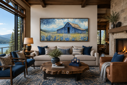 Blue Barn And Bluebonnets Rustic Framed Canvas Wall Decor