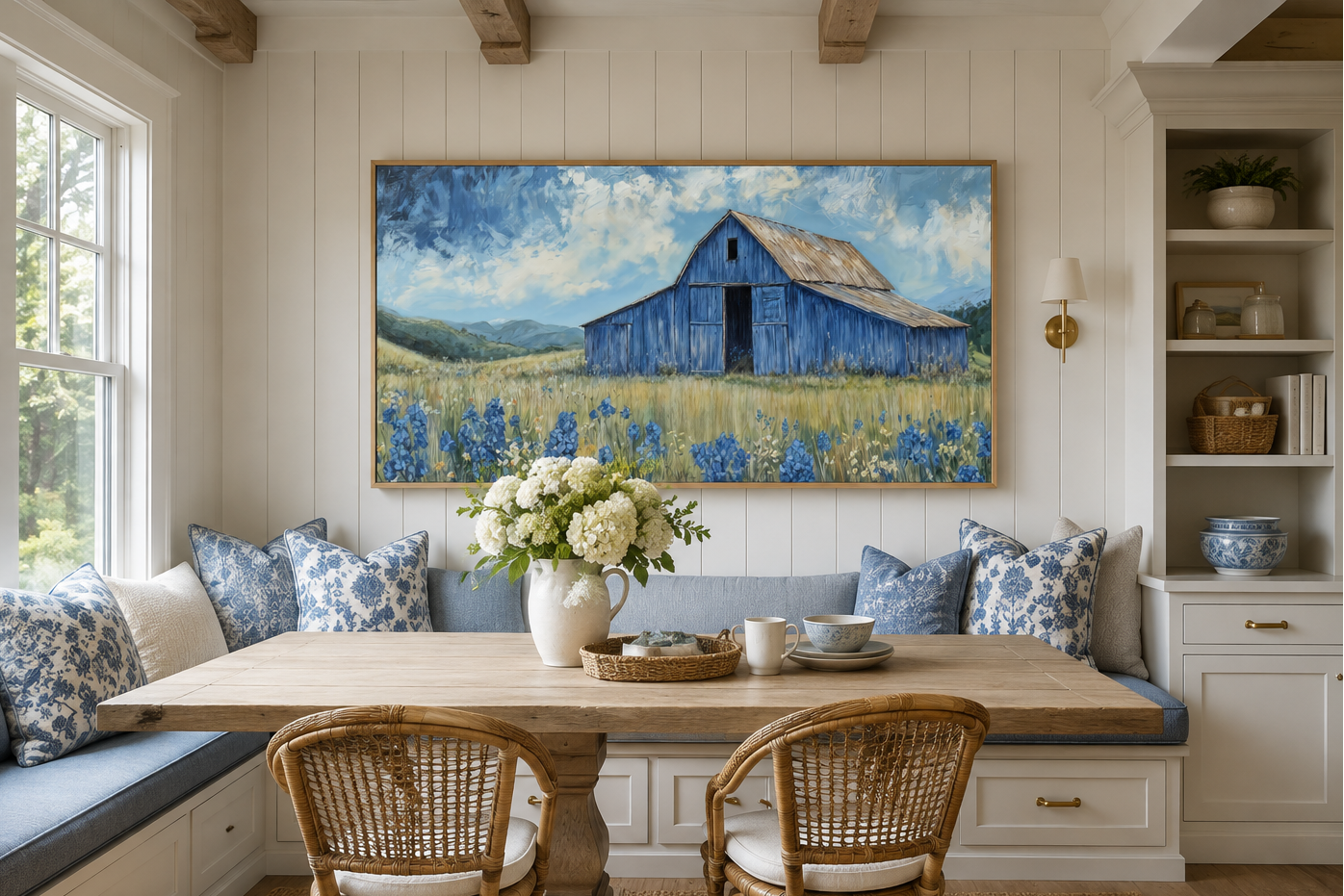 Blue Barn And Bluebonnets Rustic Framed Canvas Wall Decor