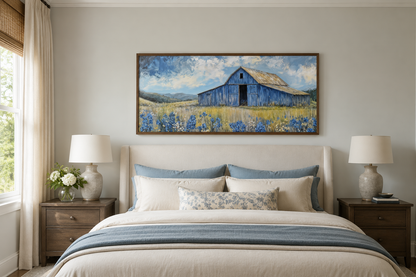 Blue Barn And Bluebonnets Rustic Framed Canvas Wall Decor