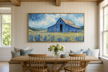 Blue Barn And Bluebonnets Rustic Framed Canvas Wall Decor