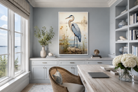 Blue Heron Vintage Framed Coastal Canvas Wall Art for Beach House