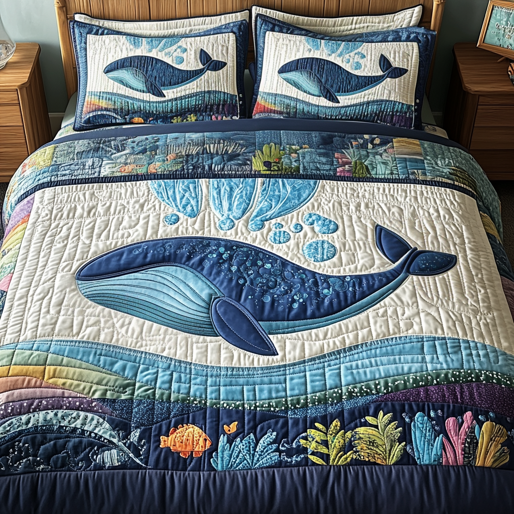 Blue Majesty 3-Piece Quilted Bedding Set - Single (59" x 70")