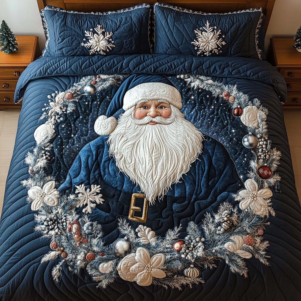 Single (59'' x 70'') /Blue Santa 3-Piece Quilted Bedding Set