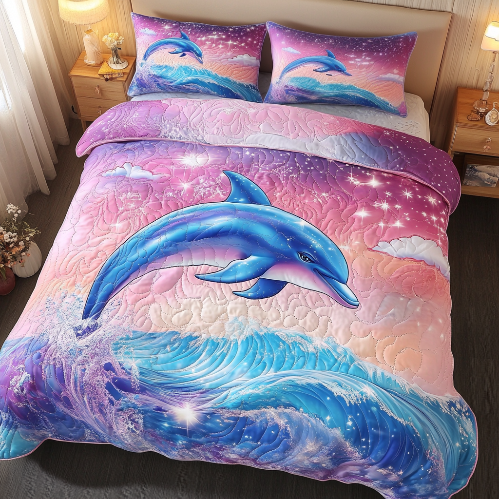 Blue Wave 3-Piece Quilted Bedding Set - Single (59" x 70")
