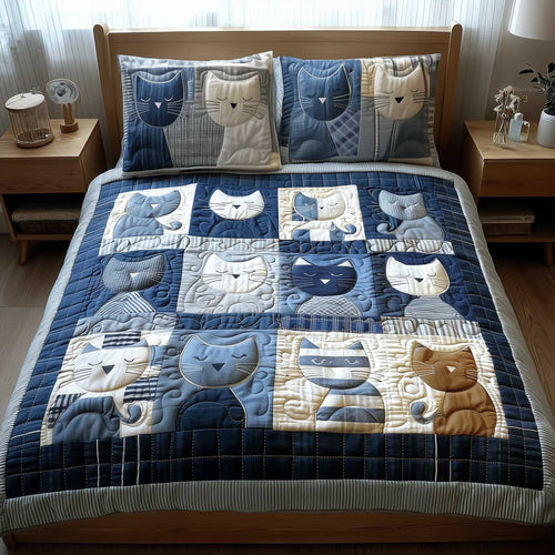 Blue Whisker Patchwork 3-Piece Quilted Bedding Set - Single (59" x 70")
