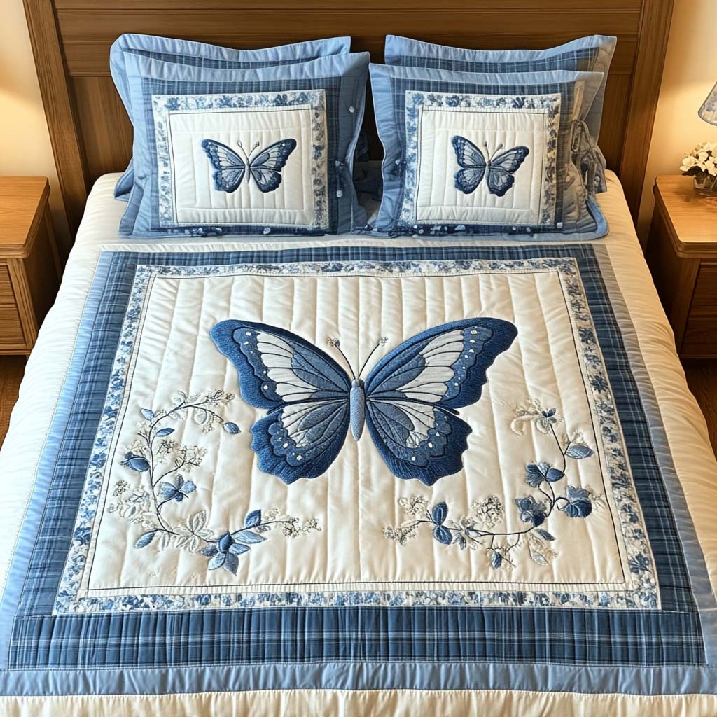 Blue Wings 3-Piece Quilted Bedding Set - Single (59" x 70")