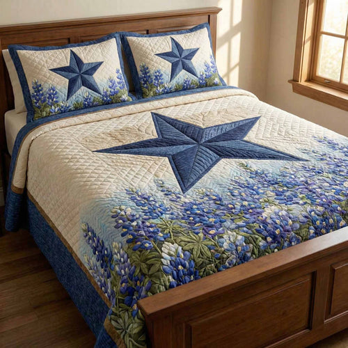 Bluebonnet Star 3-Piece Quilted Bedding Set - Single (59" x 70")