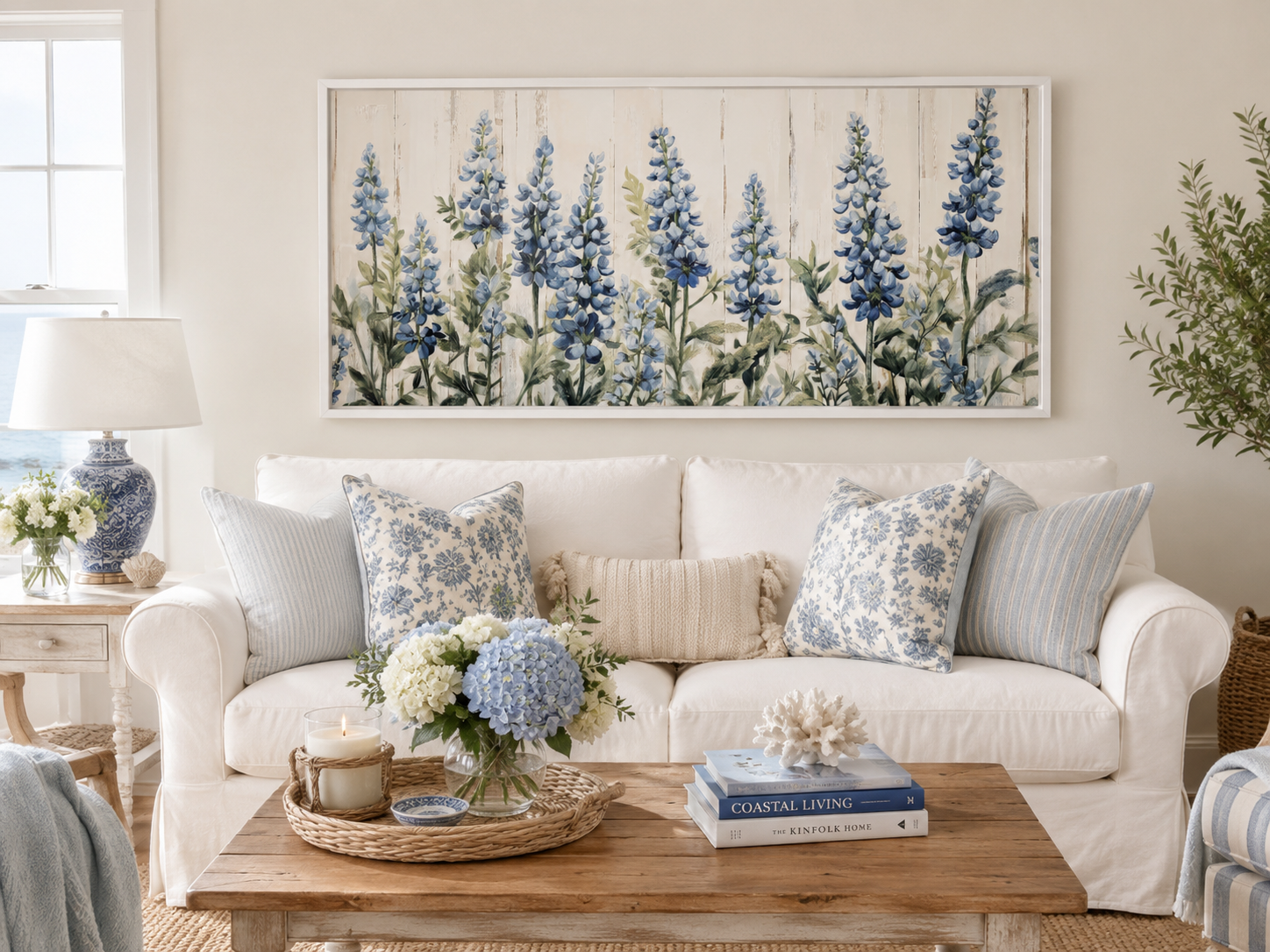Texas Bluebonnets Painted On Wood Rustic Framed Canvas Wall Art For Above Bed Or Couch Decor