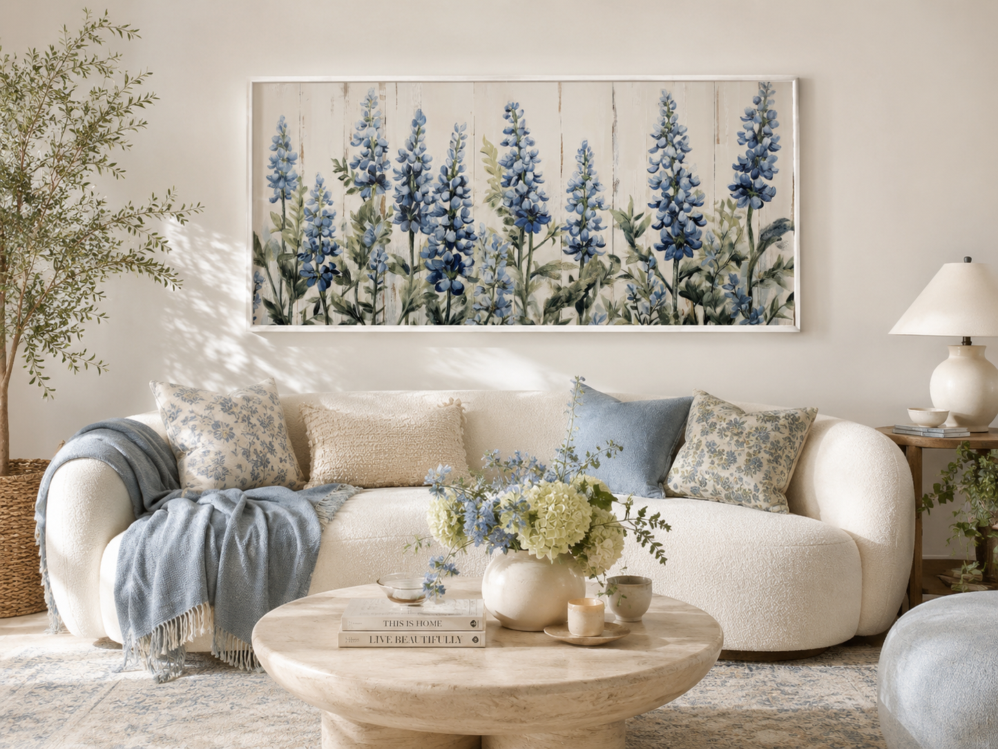 Texas Bluebonnets Painted On Wood Rustic Framed Canvas Wall Art For Above Bed Or Couch Decor