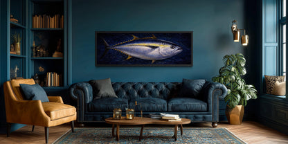 Bluefin Tuna Wall Art – Long Horizontal Canvas Fish Painting | Nautical Decor