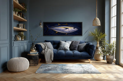 Bluefin Tuna Wall Art – Long Horizontal Canvas Fish Painting | Nautical Decor