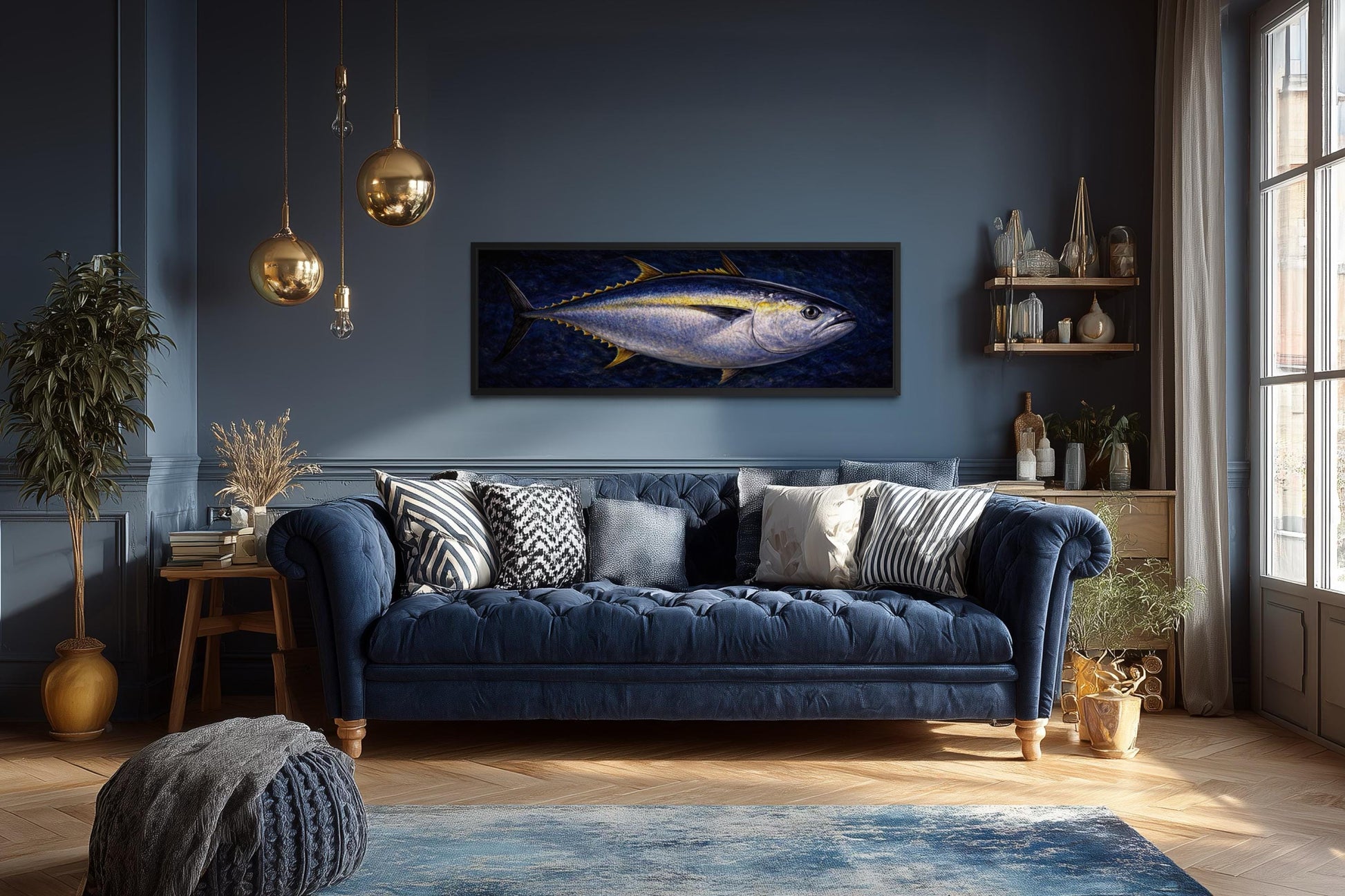 Bluefin Tuna Wall Art – Long Horizontal Canvas Fish Painting | Nautical Decor