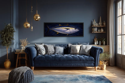 Bluefin Tuna Wall Art – Long Horizontal Canvas Fish Painting | Nautical Decor