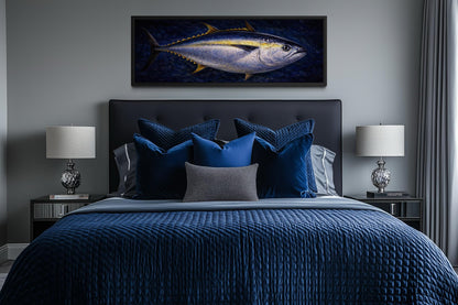 Bluefin Tuna Wall Art – Long Horizontal Canvas Fish Painting | Nautical Decor