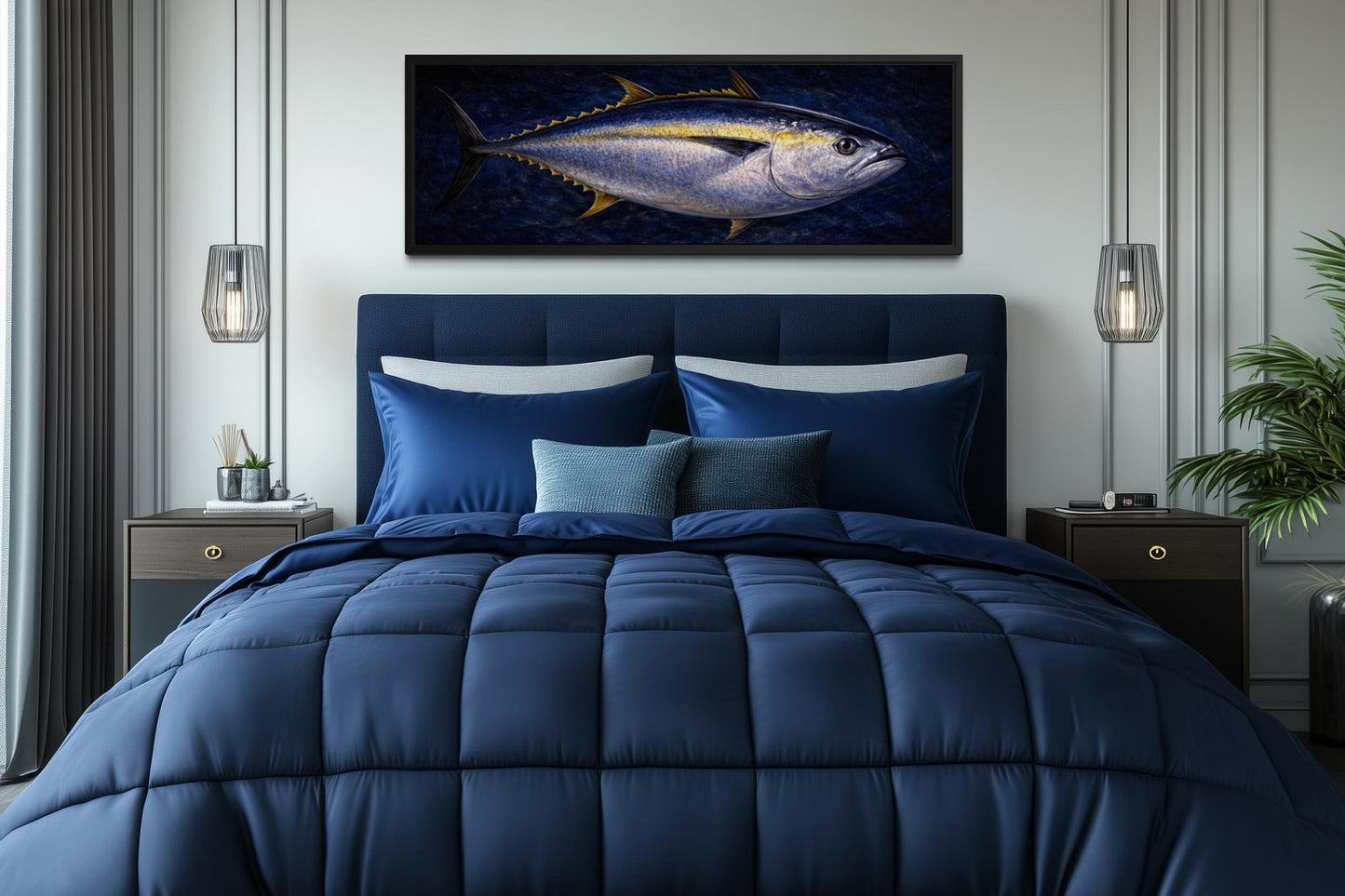 Bluefin Tuna Wall Art – Long Horizontal Canvas Fish Painting | Nautical Decor