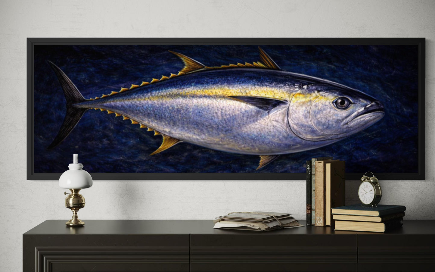 Bluefin Tuna Wall Art – Long Horizontal Canvas Fish Painting | Nautical Decor