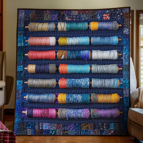 Bluish Spools Quilted Blanket - Throw (55" x 60")